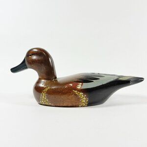Hand Made Wooden Duck Decoy Hand Carved Painted Brown Black Decor